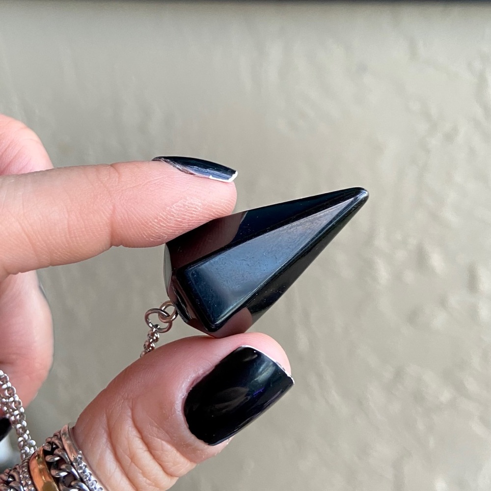 Onyx pendulum necklace . Stainless steel lariat Y shape onyx charm boho choker - Picture 6 of 13